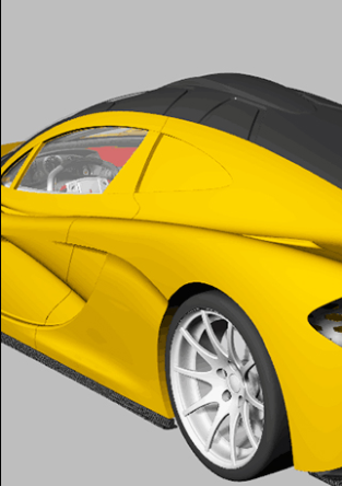 A 3D rendering of a sports car, representing the design phase where DFM is critical