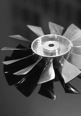 A complex metal impeller, a typical application for die casting