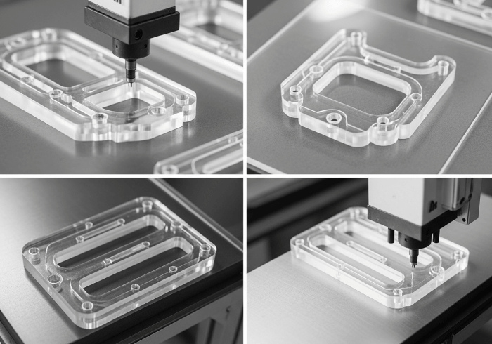 A transparent acrylic panel being precisely CNC milled