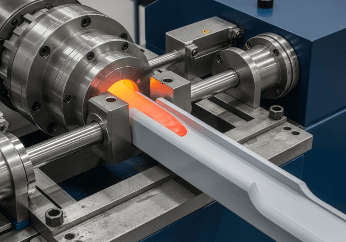 A blue anodized aluminum extrusion, illustrating the concept of a constant profile shape